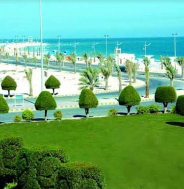 a view of a khafji beach with a view of the ocean