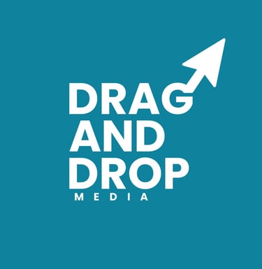 a white arrow pointing up to the side of a blue background with the words drag