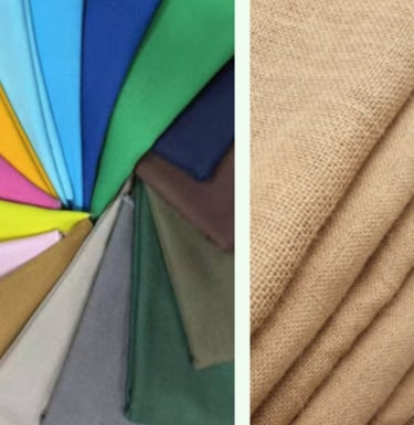 Various natural and eco-friendly fabrics like cotton and canvas for custom bags.