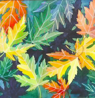 Fall leaves in vibrant watercolors