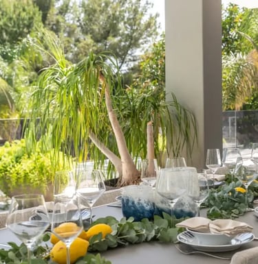 Villa Serenity al fresco dining table with garden views
