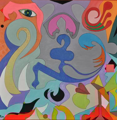 'Catmother' By Kristina Lee, An abstracted painting using shape, colour to convey strength, passion