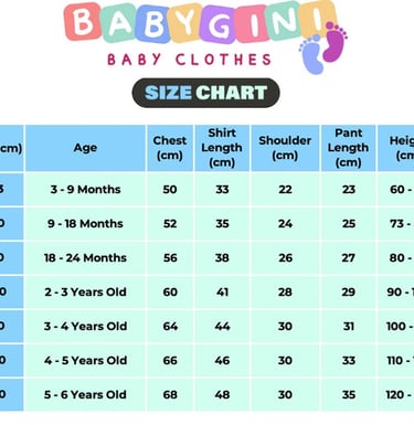 Kids Clothing Set Size Chart
