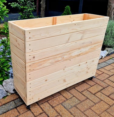 restaurant planter on wheels shallow bottom WOODEN OUTDOOR PLANTER GARDEN SOLID WOOD HANDMADE UK LONDON THROUGH tall large