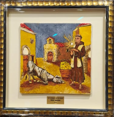 Cuadro al temple sobre el milagro de la mula de San Antonio de Padua