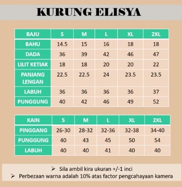 Ukuran Baju Jurung Elisya