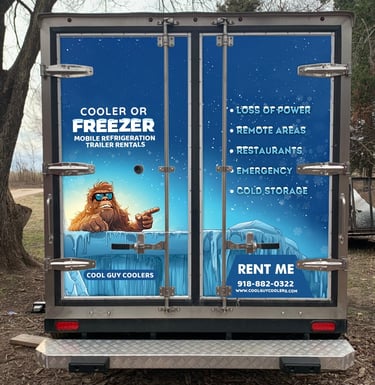 Back doors of trailer showing uses of the refrigerated trailer.