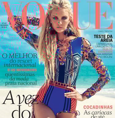 Body estampado com estampa digital exclusiva de grafismo foi capa da revista Vogue
