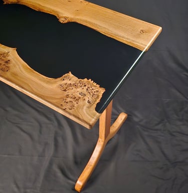 Solid Oak and Black Epoxy Desk top angle view