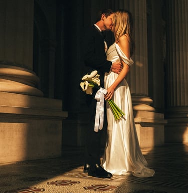 Melbourne wedding photographer captures cinematic and elegant moment of a couple at Parliament House
