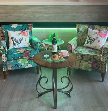 a living room with a couch and a table