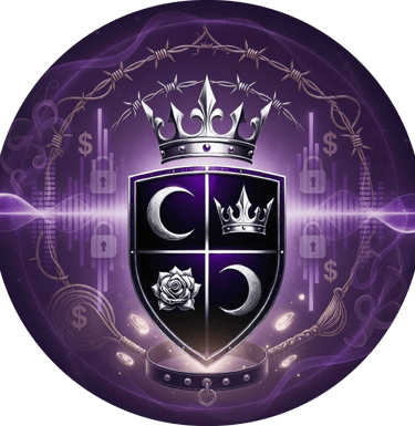 Vaeloria's crest of 2 moons, a crown and rose set in a shield with wings. a crown under barbed wire sit at the top