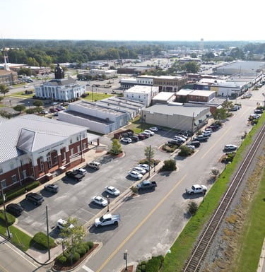 a train track running through a city