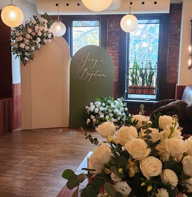 a table with plates and plates of food