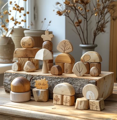 ein Holzklotzspielzeug mit einem Holzklotzspielzeug