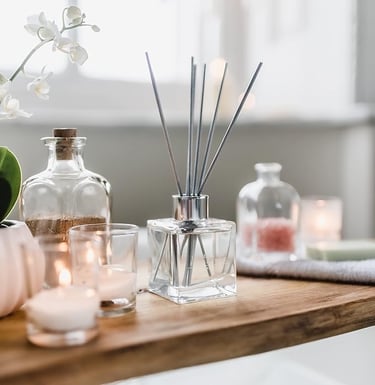 a table with candles and candles on it