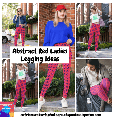 Images of 4 models wearing leggings with Abstract Red design on them.  