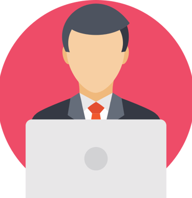 a man and a computer icon