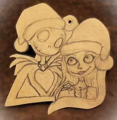 Sketch Of Jack Skellington and Sally Ornament.