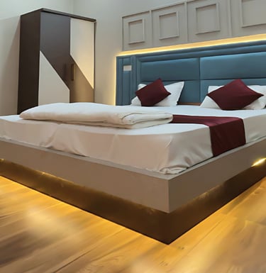 a bed with a large bed and a large bed