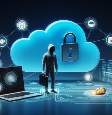 a person standing in front of a cloud with a laptop and a laptop