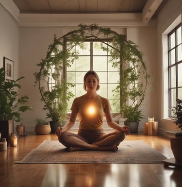 A calm therapy room bathed in natural light with soothing plants and subtle décor.