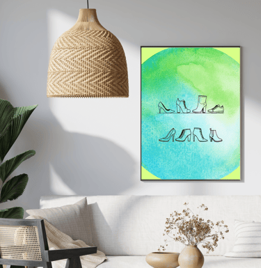 Modern shoe collection green and blue wall art