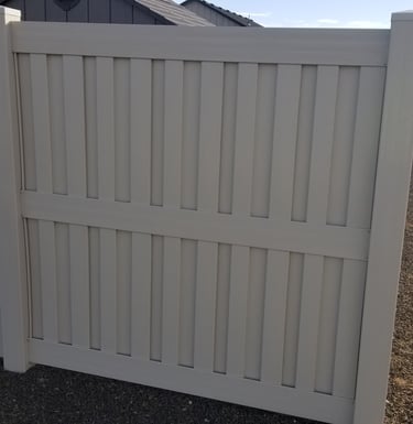 Almond vinyl fence first fence of idaho