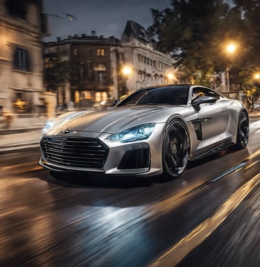 a white car is parked in a garage