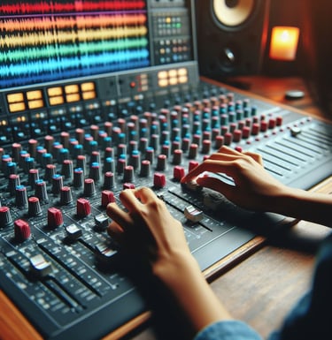 a person is recording a song in a recording studio