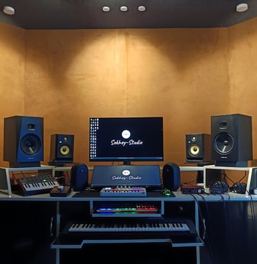 Music Studio Table with ADAM T8V and KRK