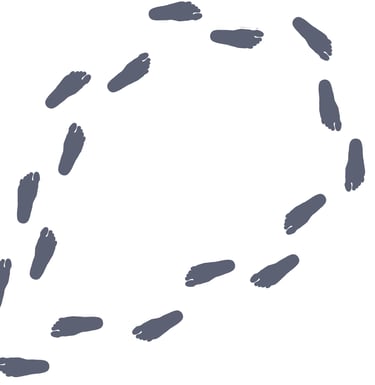 Human footprints walking in looped direction