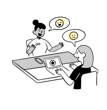 An illustration of two females talking.