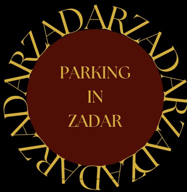 Letters KINKY surrounding a purple circle. Title inside the circle: Parking in Zadar