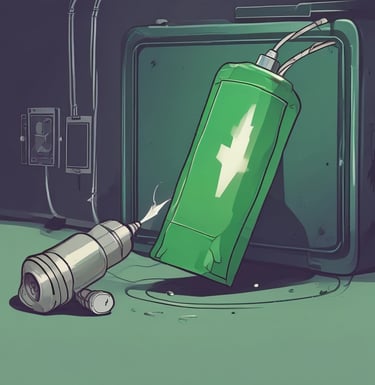 A sleek industrial transformer unit illuminated with steel-green lighting against a dark, textured background.