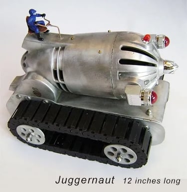 Assemblage tank sculpture named Juggernaut by artist Tal Avitzur.