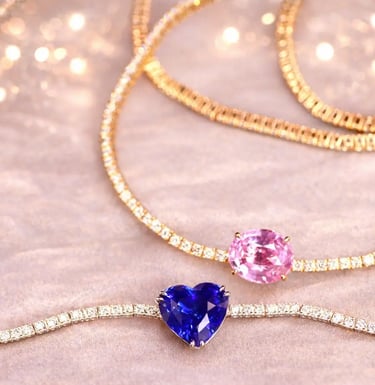 Pink and Royal Blue Sapphire Diamond Tennis Necklace in 18k White and Rose Gold