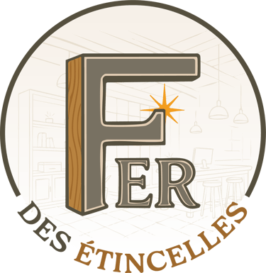 Logo entreprise Fer des étincelles nom de l'entreprise en lettrage style bois et acier