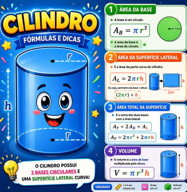 Cilindro educativo do MATEMATIC ensinando volume e geometria espacial