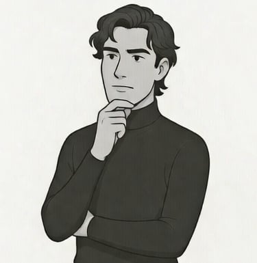 male cartoon in thinking pose