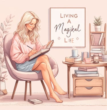 a woman sitting in a chair writing in her journal Living her MajikalLife