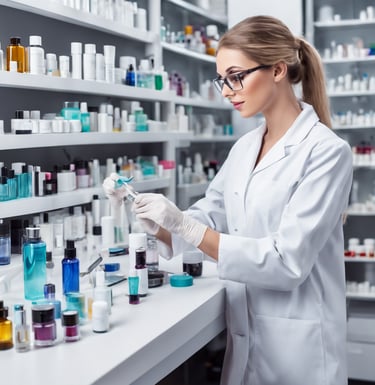 Cosmeic Chemist in the lab formulating