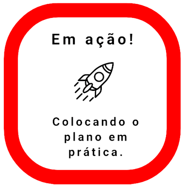 uma placa vermelha e branca que diz "em ação"