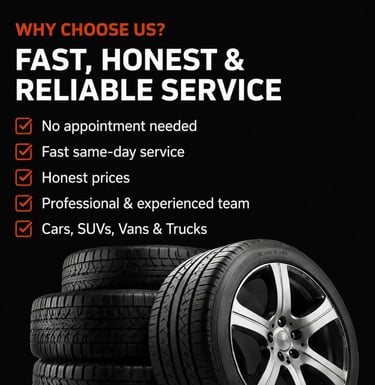 Why choose Fast Tire Shop Bell Gardens for tire and auto service. Fast same-day service, honest