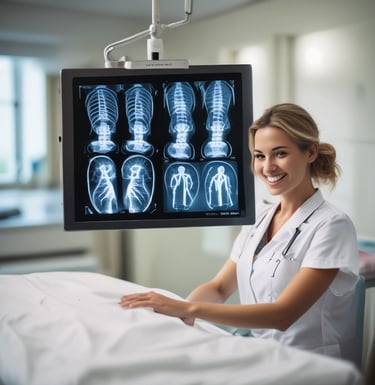 happy technologist in xray room