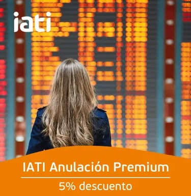 Woman checking airport departure board with IATI travel insurance cancellation discount.