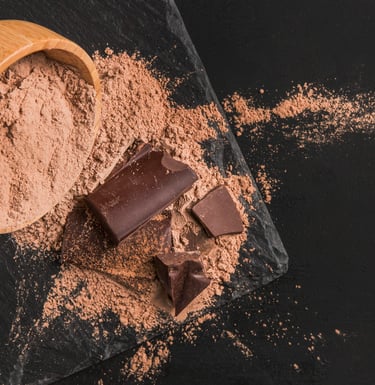 Cacau em pó e chocolate em barra
