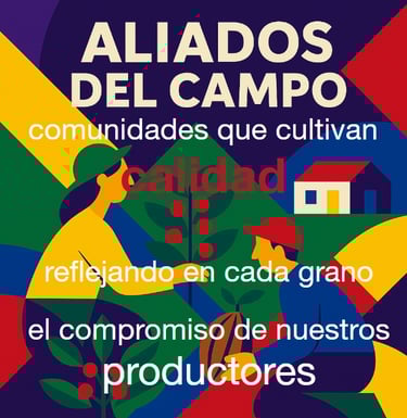 Ilustración de agricultores colombianos cultivando productos de alta calidad