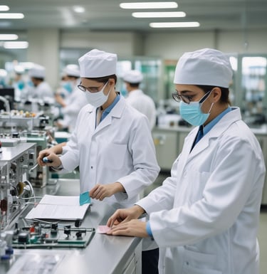 a group of people in white lab coats and masks