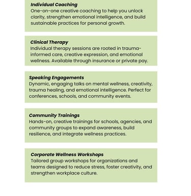 a list of service offerings from The Noel Approach